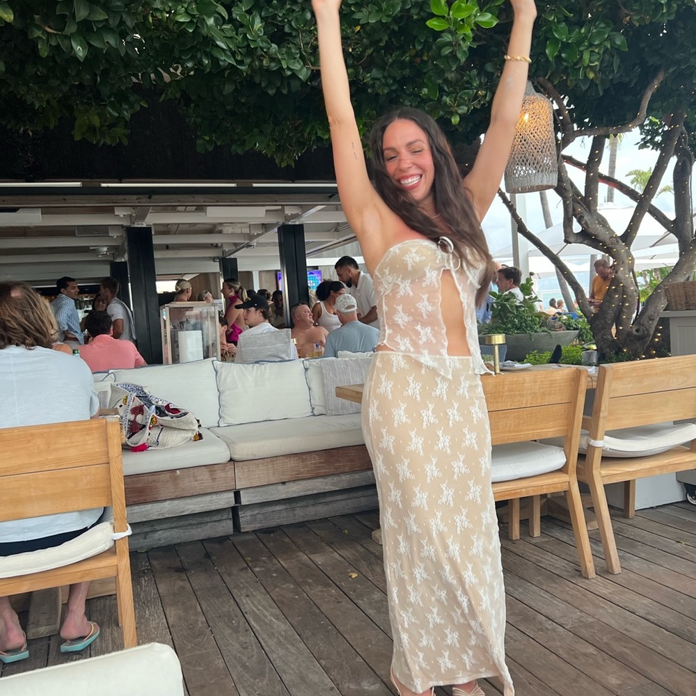 Tiger Mist karolina beige and white lace maxi skirt set